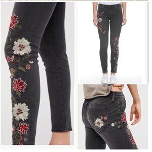 Driftwood Jackie skinny slim jeans washed black floral size 29